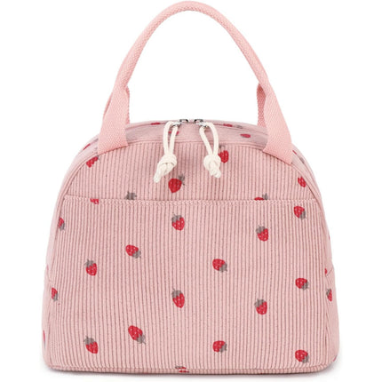 Cross-Border Corduroy Printed Portable Lunch Bag Travel Picnic Ice Bag Lunch Box Work Insulated Bag Lunch Box