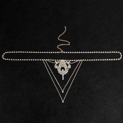 European and American sexy waist chain luxury super flash rhinestone underwear nightclub water drop thong bikini body chain