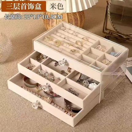 Jewelry Box Flannel Multi-layer Large Capacity Bracelet Necklace Earrings Ring Jewelry Jewelry Storage Box