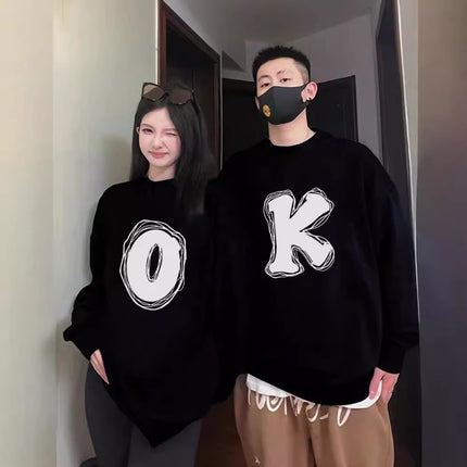 High-end Men's and Women's Long-sleeved Ins Style Top Special Couple Clothing Autumn and Winter fleece-lined Round Neck Sweat Fashion Brand Class Clothes