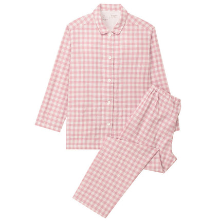 Long-Sleeved Cotton Japanese Pajamas Women's Suit Cotton Plaid Couple Long-Sleeved Home Clothes Men's Summer Thin Suit