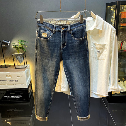 Jeans Men's 2024 New Spring and Autumn Washed Vintage Stretch American Slim-fit Small Leg Casual High-end Long Pants