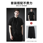 Black short-sleeved top + black half-length apron / M