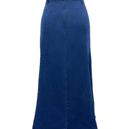 Guangzhou Xintang Tiktok Pop In-Stock Dropshipping Plus-Size Denim Skirt for Women, Low-Stretch High-Waisted Long Skirt