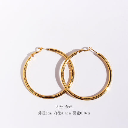 Brass Plated Real Gold European and American Niche Brushed Round Earrings Fashion Exaggerated Shiny Large Earrings Sexy Earrings 268