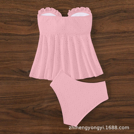 2024 New Foreign Trade Bikini Split Swimsuit Sexy Bikini Skirt Belly Covering Slimming Solid Color European and American Swimwear