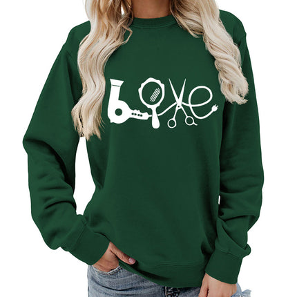 Hair Dryer Mirror Scissors Printed Round Neck Women's Top Sweatshirt Foreign Trade Supply Jacket Casual Loose European Size