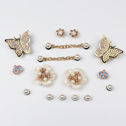 Cross-Border New Model Suitable for Hole Shoe Accessories DIY Shoe Buckle Pearl Chain Butterfly Decoration Removable Shoe Buckle