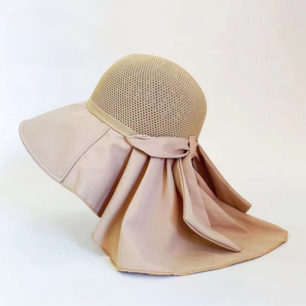 Spring and summer sunscreen face-covering breathable fisherman hat Korean bow shawl hat outdoor multi-functional sun hat