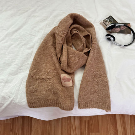 Jumei Gentle Color |   Cream Style Scarf with Wool Bow Sweet Scarf for Girls Autumn and Winter