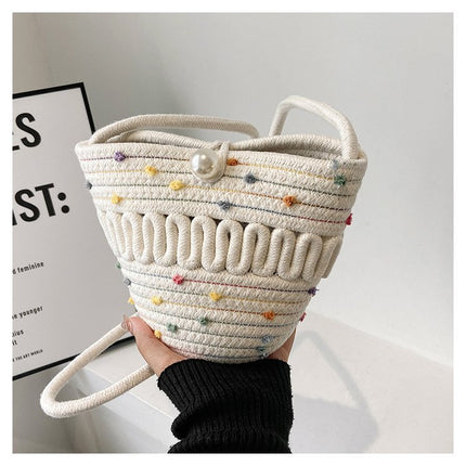 New Summer Women's Bag Bucket Beach Bag Pearl Fashion Mini Children Shoulder Crossbody Bag Travel Mori Small Bag