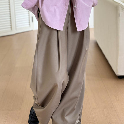 Juzhi Spring New Korean Style Versatile High-Waisted Floor-Length Draped Pleated Wide-Leg Pants 254701