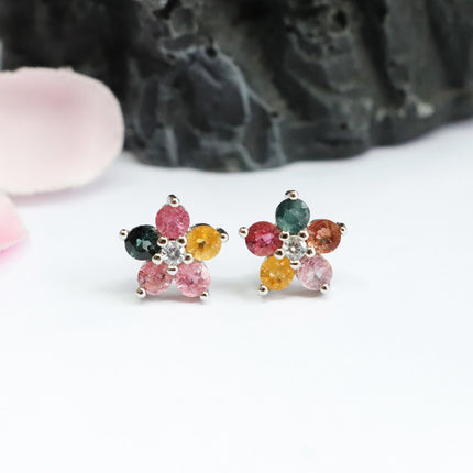 Guan Yu S925 Silver Needle Natural Tourmaline Earrings Flower Ear Hooks Gemstone Factory Wholesale Dropshipping S2053101