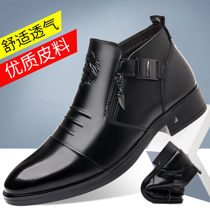 Men's Shoes Zipper Pointed Leather Shoes Autumn and Winter New 2025 Soft Sole Men's Business Casual Low-Top Men's Cotton Shoes Three Joints