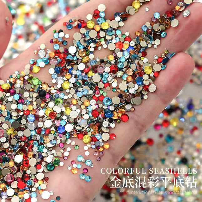 Nail gold bottom small round drill size mixed color rose red flat bottom drill glass rhinestone diy little monkey drill