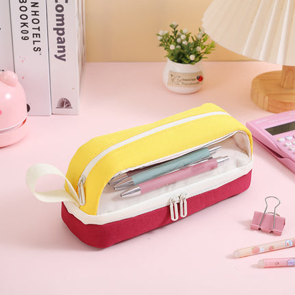 Large-Capacity Durable and Washable Student Stationery Oxford Cloth Storage Bag Transparent Square and Round Pencil Bag Multi-Layer Portable Pencil Bag