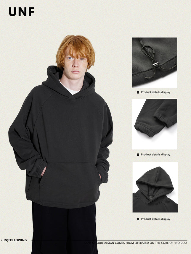 Clearance Sale, No Returns or Exchanges, 420g Brushed Composite Fleece Thickened Pullover Sweatshirt, Solid Color Fleece-Lined Hooded Sweatshirt for Men