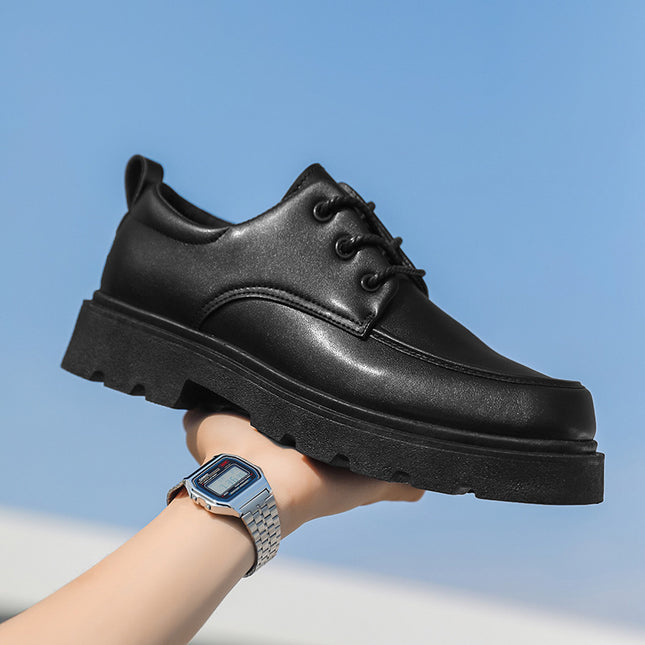 Derby Shoes Square Toe Leather Shoes Men's Shoes Spring New Low-top Small Leather Shoes Youth Casual Shoes Shoes Big Toe Leather Shoes