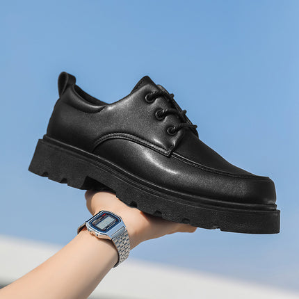 Derby Shoes Square Toe Leather Shoes Men's Shoes Spring New Low-top Small Leather Shoes Youth Casual Shoes Shoes Big Toe Leather Shoes