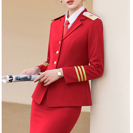 [Stewardess Uniform] Female Spring and Autumn Performance Air Railway Drum Suit Performance Work Clothes Fashion Professional suit
