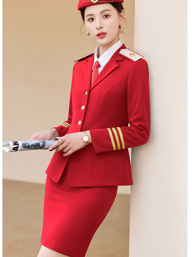 [Stewardess Uniform] Female Spring and Autumn Performance Air Railway Drum Suit Performance Work Clothes Fashion Professional suit