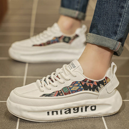 Trendy Men's Winter Embroidered Canvas Sneakers for Middle School Students, Retro Dad Shoes with Thick Soles