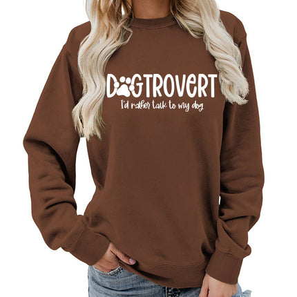 Dog trovert printed round neck women's top vests foreign trade supply autumn and winter coat casual loose European size
