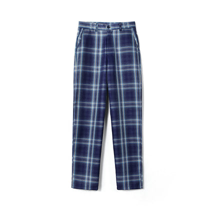 Factory Direct Sales Special Price Men's and Women's Plaid Trousers High-Waisted Student Trousers Evening Matte Gray Small Grids Olive Grids Class Uniform