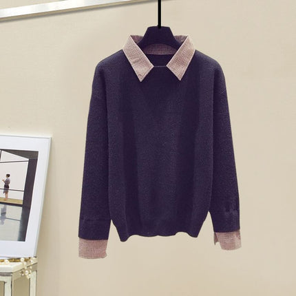 Suit Skirt Design Retro All-match Long-sleeve Fake Two-piece Knitwear Women's French Woolen Skirt Two-piece Winter Suit