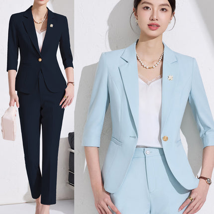 Business attire women's pants suit 2025 spring and summer workplace formal attire interview tooling seven-sleeve suit jacket ol overalls