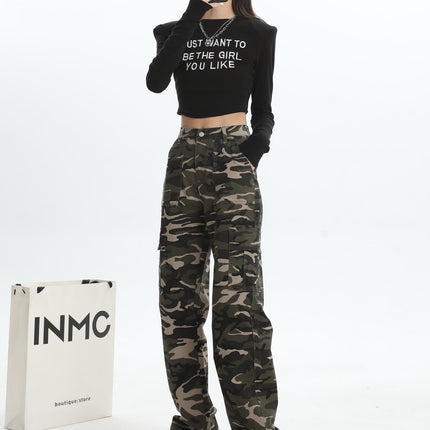 High Waist Straight Overalls Denim Women's 2025 Spring Loose Slimming Wide Leg Pants American Style Retro All-match Casual Pants