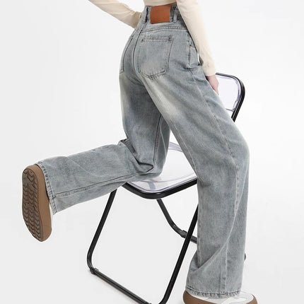 Vintage Blue High Waist Wide Leg Jeans Women's Trendy All-match New Loose Slimming Casual Straight Floor Long Pants