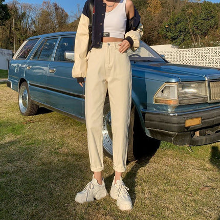 2025 Spring and Autumn New Black Loose Harlan Jeans Women's Nine-point Slim Pear-shaped Figure Turnip Pants