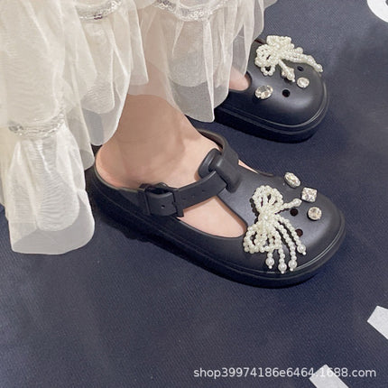 Hole Shoes Mary Jane Classic Slippers Outdoor Beach Shoes Women's Shoes Baotou Heightening Thick Sole Integrated Outer Wear Non-slip