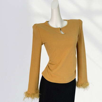 Double-sided Brushed Velvet Top Slim-fit Slimming Plush Cuff New Chinese Style fleece-lined Thickened Base Shirt Women's New