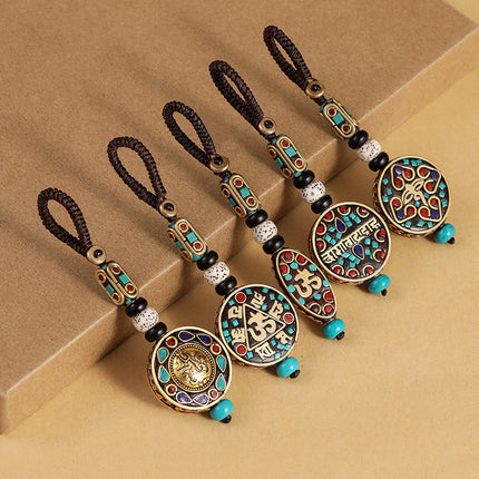 Nepal Retro Car Keychain Bodhi Pendant High-grade Ping An Brand Good Luck Creative Hanging Ornaments Handmade Chain for Men and Women