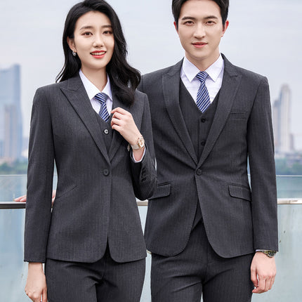 Black striped suit men's and women's high-end business wear formal wear Hotel management manager sales work clothes suit suit