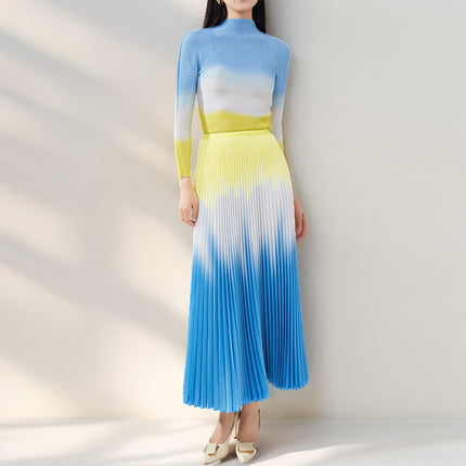 Skirt suit Women's High-end Spring Miyake Women's Clothes Design Pleated T-shirt Pleated Skirt Two-piece Set