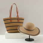 Wide khaki black stripe / Bag + hat set
