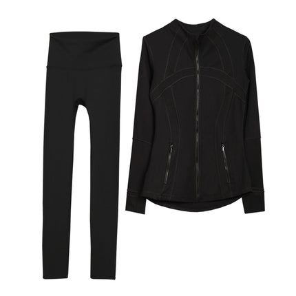 LULU Original Standard DF Yoga Suit suit Women's Top Long Sleeve Jacket Slim-fit Elastic Quick-drying Cropped Pants Fitness Running