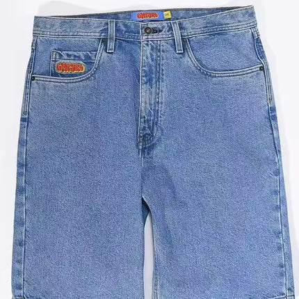 Cross-border E-commerce Skateboard Denim Shorts Washed Denim Shorts Men's Summer Loose Retro Trendy Brand Casual Shorts