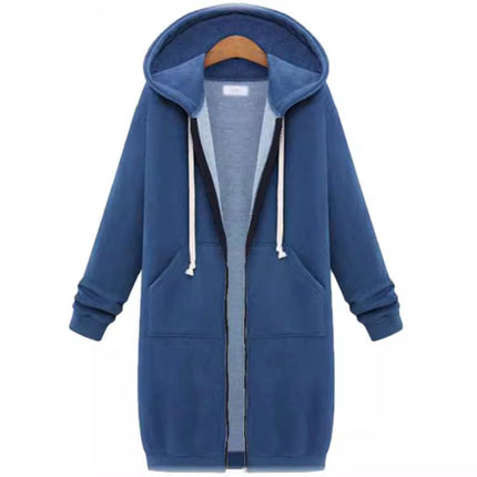 AliExpress Ebay Amazon Autumn and Winter Women's European and American Hooded Long Sleeve Long Sweater Fleece Zipper Coat Women