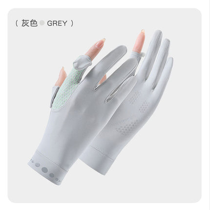 Sunscreen Gloves Women's Summer Ice Silk UV-resistant Breathable Non-slip Thin Riding Outdoor Electric Car Gloves