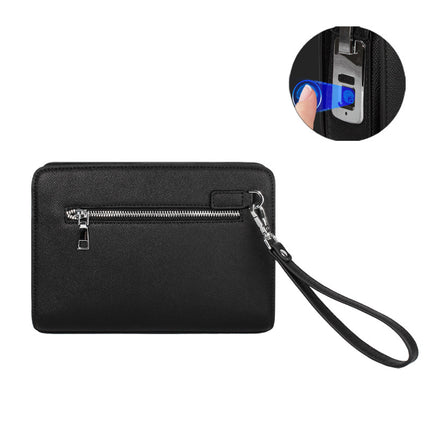 Men's Fingerprint Lock Clutch Bag, New Large-Capacity Business Clutch Bag Made of First-Layer Cowhide, Fashionable Anti-Theft Smart Lock Men's Bag
