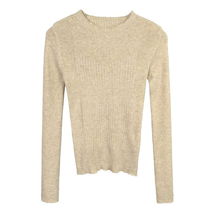 South Korea Dongdaemun Commuter All-match Sexy Spice Girl Body-tight Figure-fitting Slimming Long-sleeved Base Sweater Top for Women