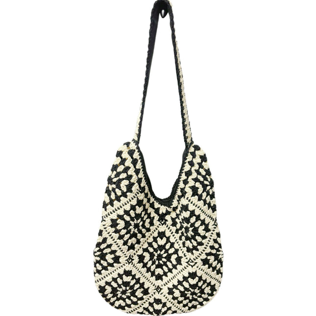 New Single-Shoulder Cotton Hand-Woven Bag Ins Straw Woven Bag Large Capacity Tote Bag Vacation Beach Bag Women's Bag