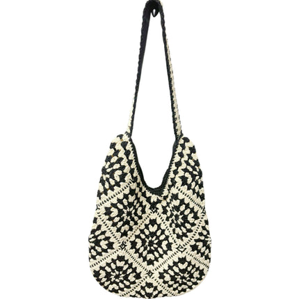 New Single-Shoulder Cotton Hand-Woven Bag Ins Straw Woven Bag Large Capacity Tote Bag Vacation Beach Bag Women's Bag