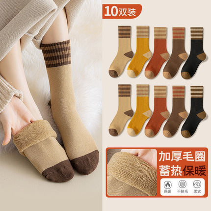 Socks Women's Mid-barrel Autumn and Winter fleece-lined Thickened Moon Socks Winter Warm Trendy All-match Stacked Socks