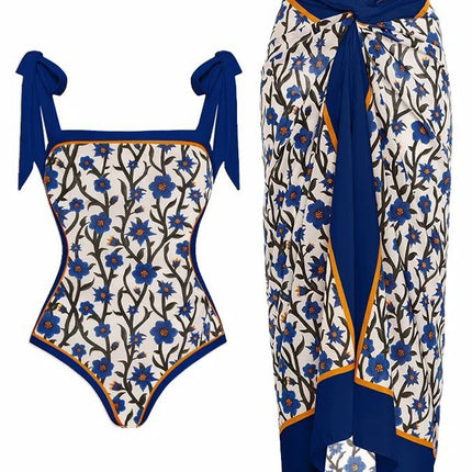 Amazon 2023 European and American New Fixed Edition Printed Two-Piece One-Piece Swimsuit Conservative Covered Hip Skirt Spot Swimsuit