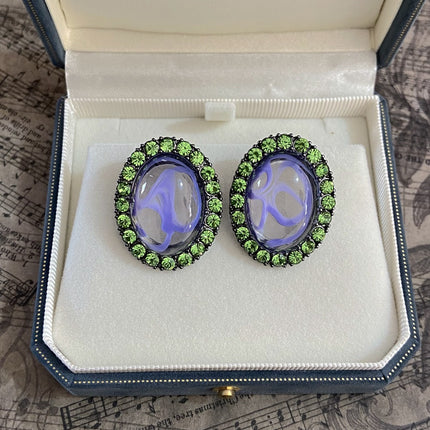French Retro Exaggerated Brooch Middle Ancient Luxury High-end Sense Elegant Purple Sunflower Brooch Earrings suit Women
